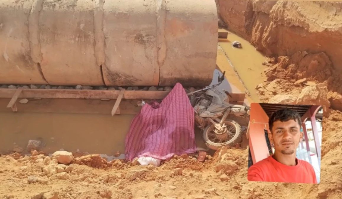 Motociclista morre ao cair em obra de canalização e colidir com bueiro na BR-210, em Caroebe