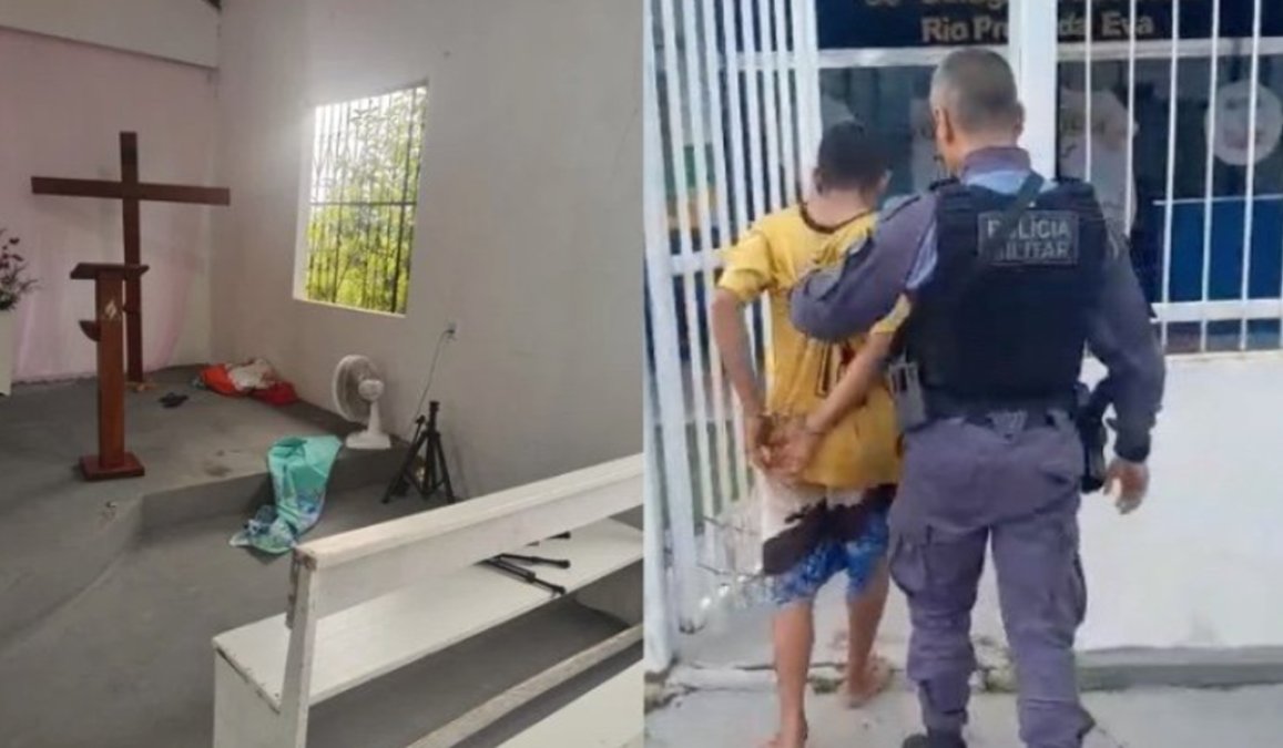 VÍDEO: PM flagra furto em igreja de Rio Preto da Eva e prende suspeito com alimentos e ventiladores