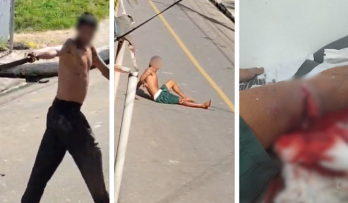 VÍDEO: flagra homem armado com terçado após suposto ataque a faca em rua de Tefé